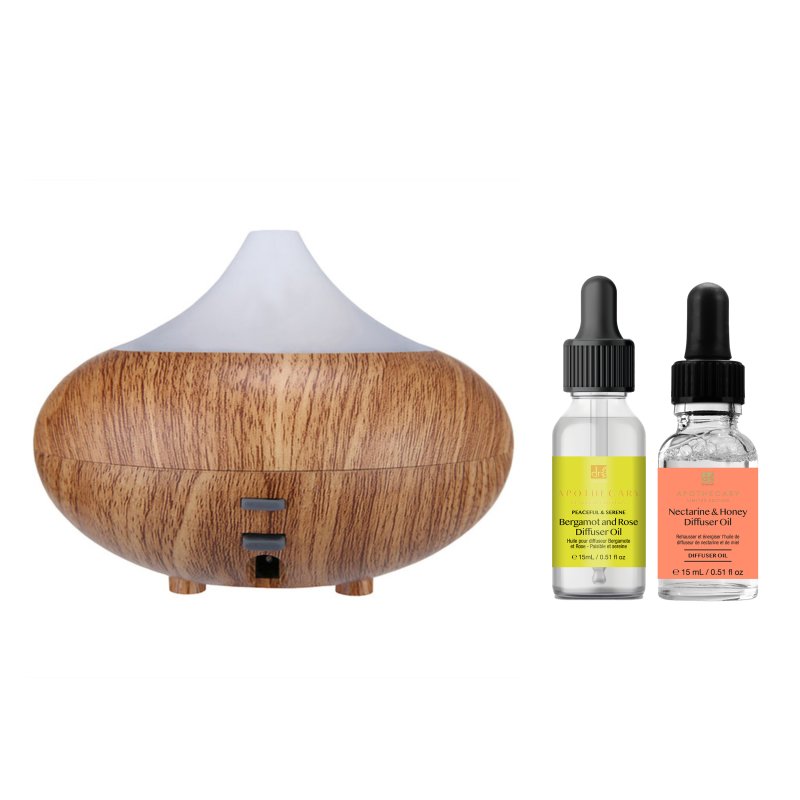 skin chemist Wooden Aroma Diffuser + Oils Kit: Bergamot & Rose Nectarine & Honey