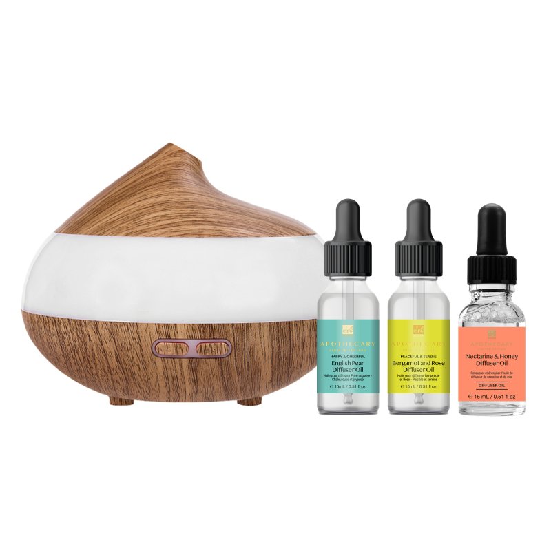 skin chemist Wooden Aroma Diffuser + Oils Kit: English Pear Bergamot & Rose Necta