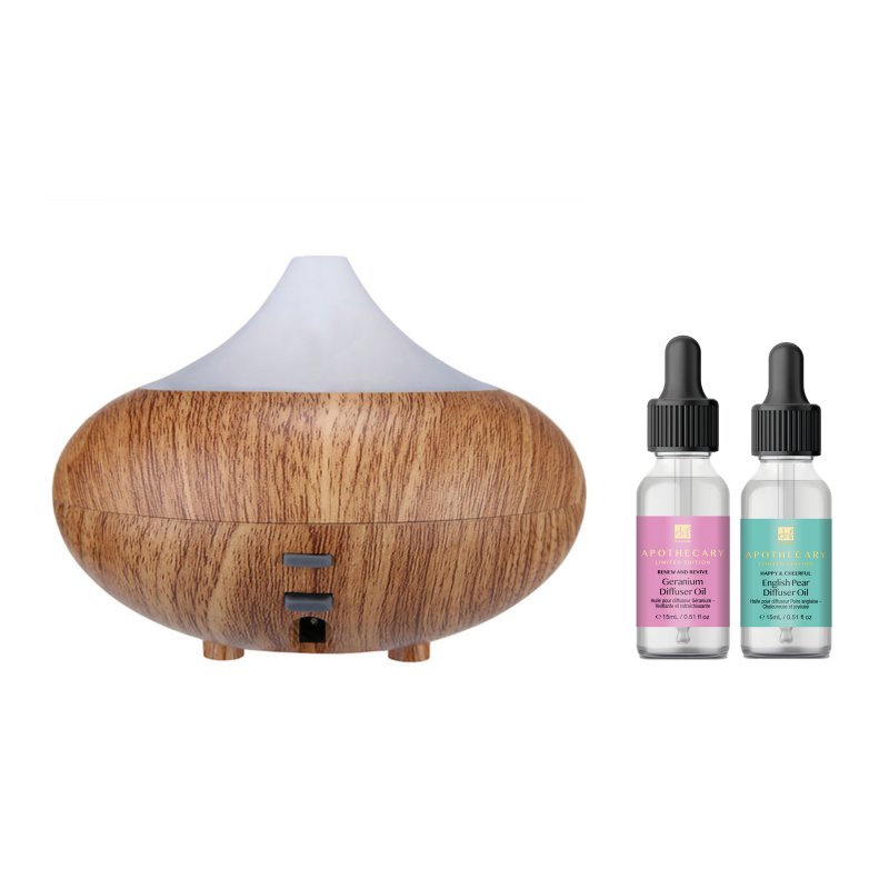 skin chemist Wooden Aroma Diffuser + Oils Kit: English Pear Geranium