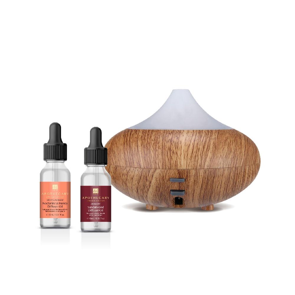 skin chemist Wooden Aroma Diffuser + Oils Kit: Sandalwood Nectarine & Honey