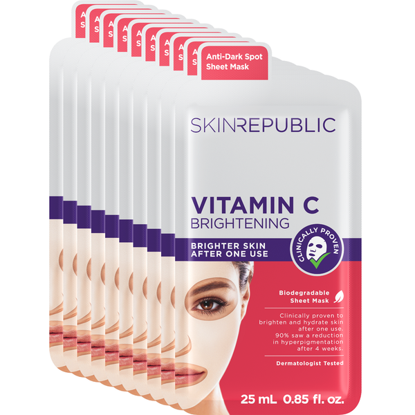 skin republic Pack of 10 Vitamin C Brightening Face Mask Sheet - Skin Republic South Africa