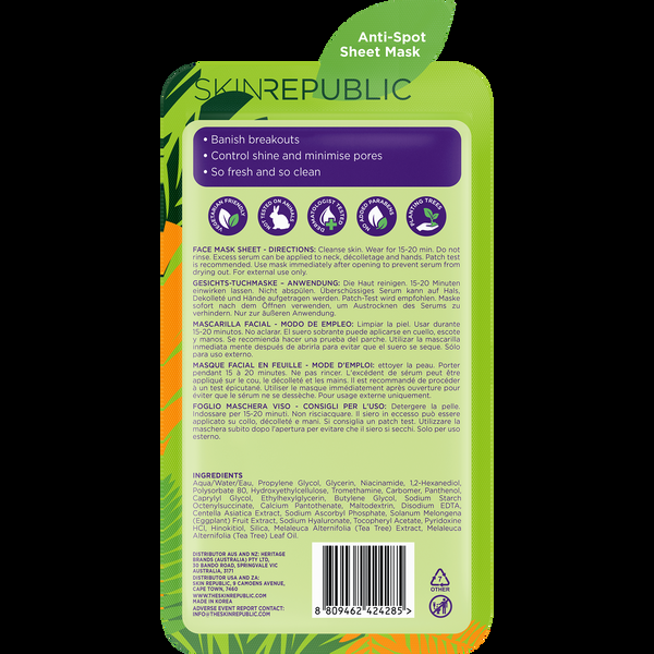 Skin Republic Spot Clear Tea Tree Tiger Face Mask Sheet - Skin Republic - South Africa - Shop Online - Skin Republic South Africa