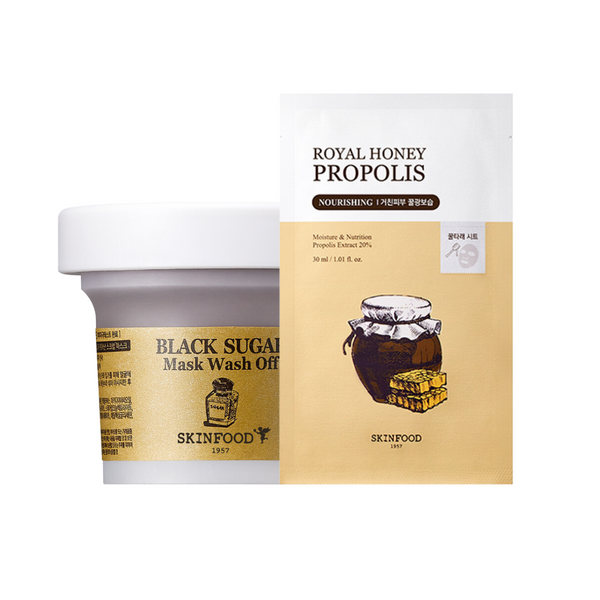 skinfood Black Sugar Mask Wash Off + Royal Honey Propolis Mask