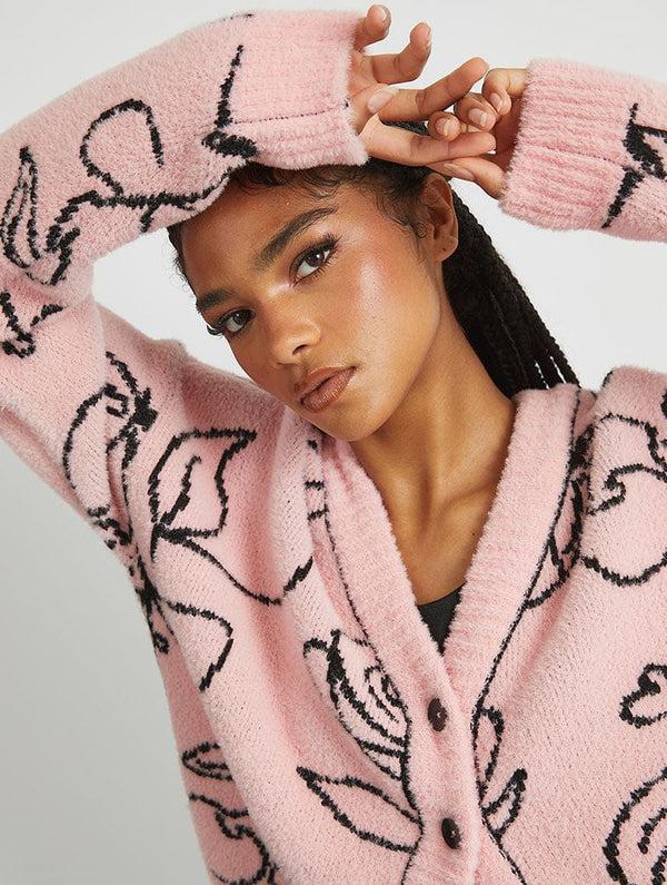 Skinnydip London Abstract Line Knitted Cardigan In Black & Pink – Skinnydip London