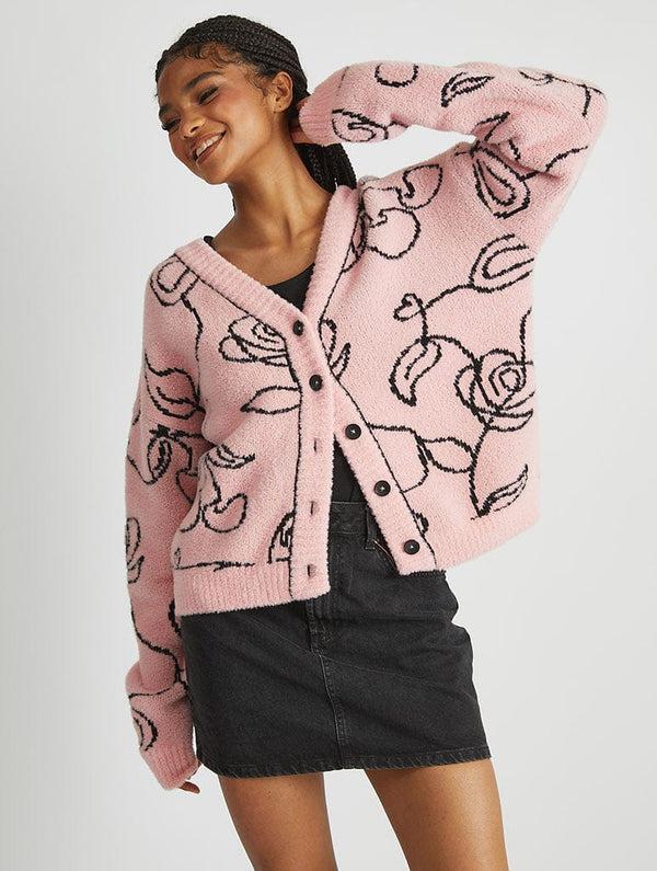 Skinnydip London Abstract Line Knitted Cardigan in Black & Pink – Skinnydip London