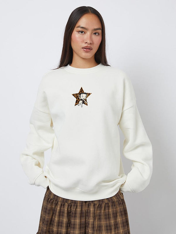 Skinnydip London Betty Boop x Skinnydip Leopard Star Sweatshirt In White