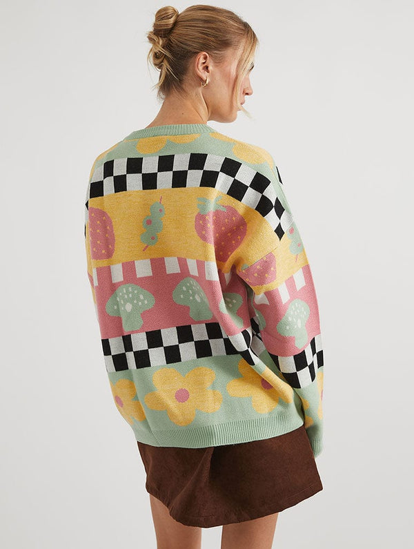 Skinnydip London Checkerboard Strawberry And Olive Knitted Jumper