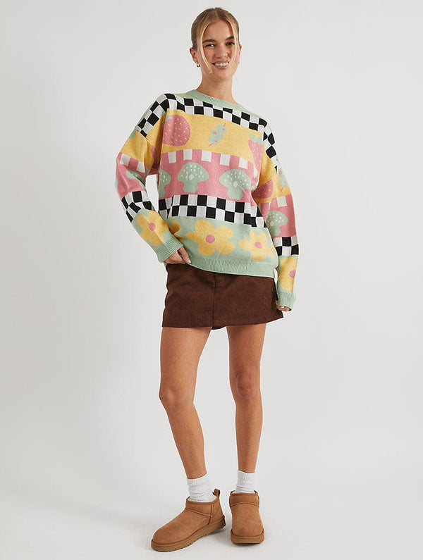 Skinnydip London Checkerboard Strawberry And Olive Knitted Jumper