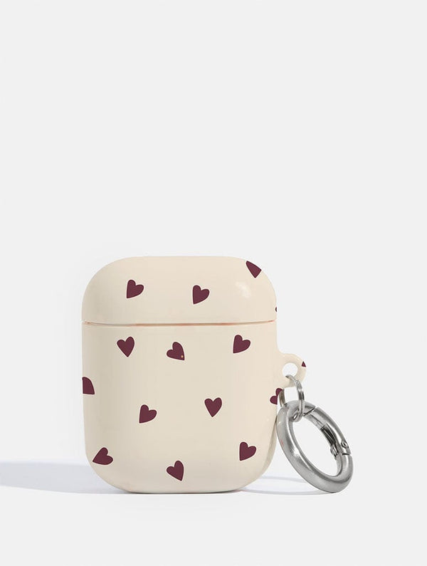 Skinnydip London Cream and Burgundy Ditsy Hearts AirPods Case
