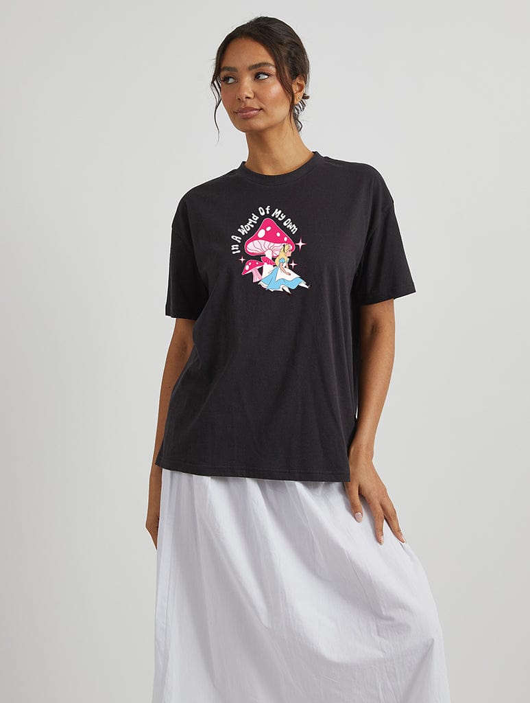 Skinnydip London Disney Alice In Wonderland In A World Of My Own T-Shirt In Black