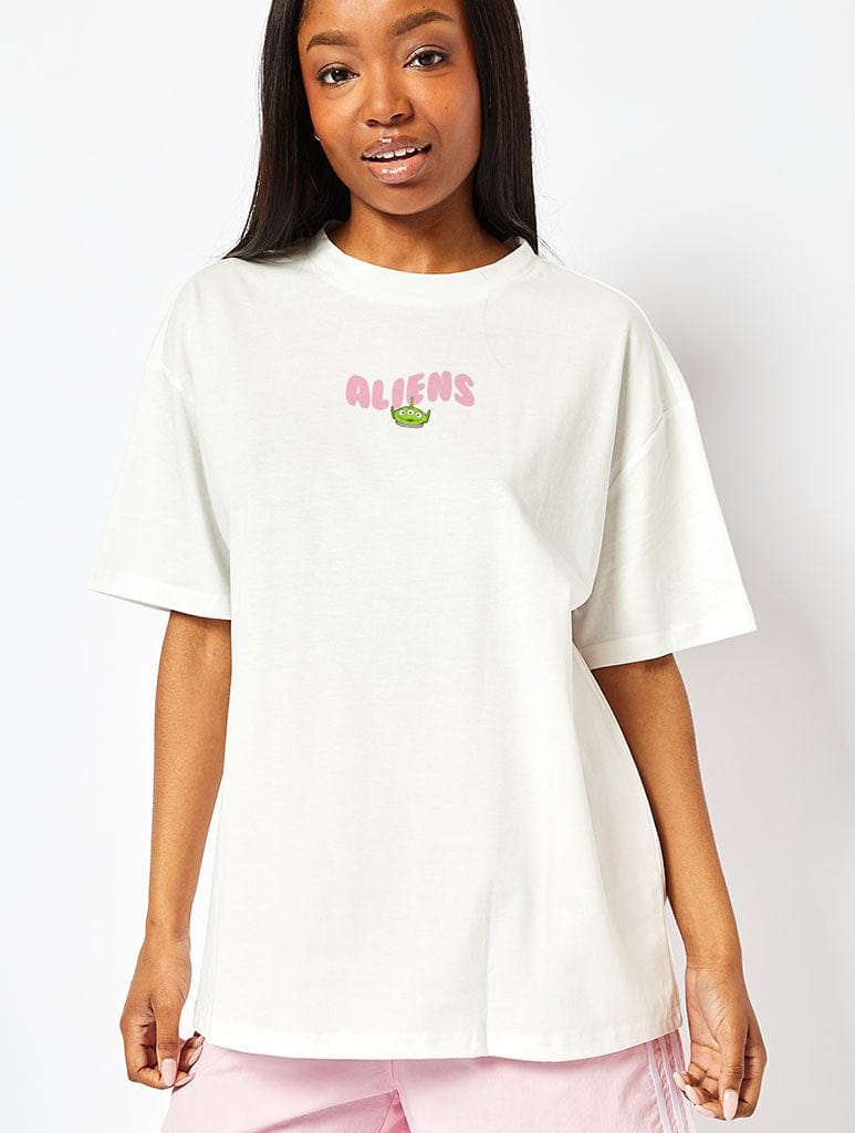 Skinnydip London Disney Aliens Pizza Planet T-Shirt In Ecru