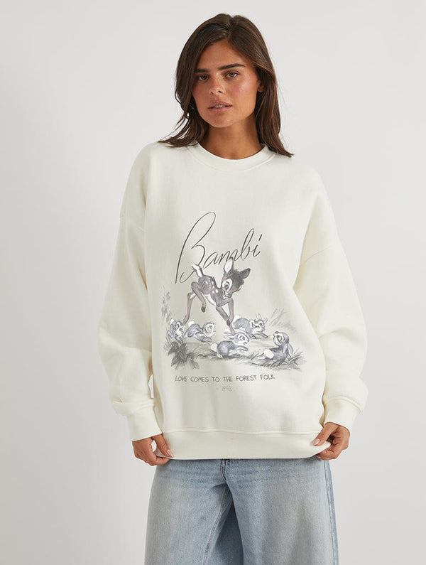 Skinnydip London Disney Bambi Love Comes To The Forest Folk Sweatshirt In White