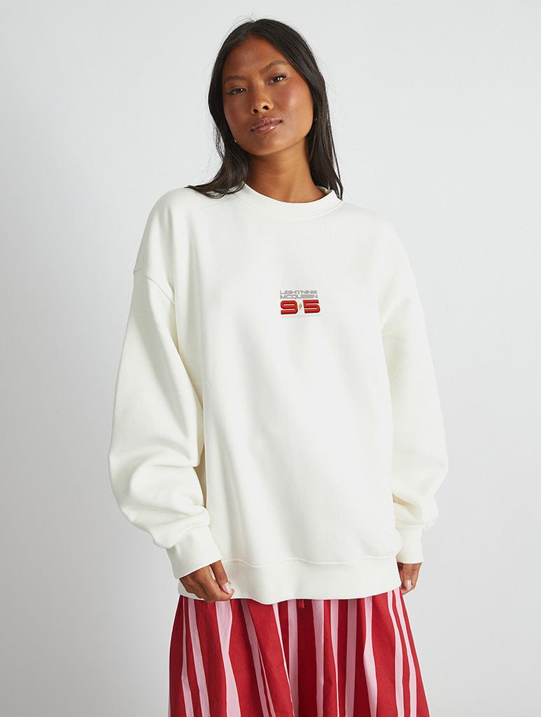 Skinnydip London Disney Cars Lightning McQueen Poster Sweatshirt In White