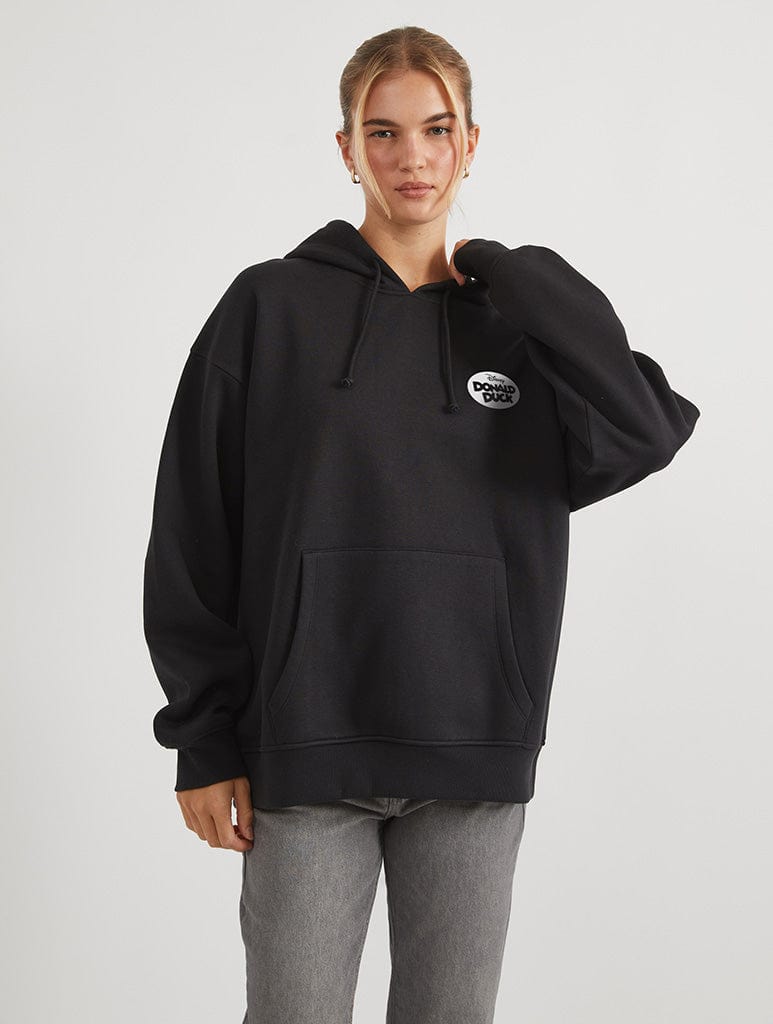Skinnydip London Disney Donald Duck Aw Nuts Hoodie In Black