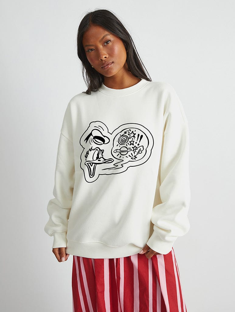 Skinnydip London Disney Donald Duck Scribble Sweatshirt In White