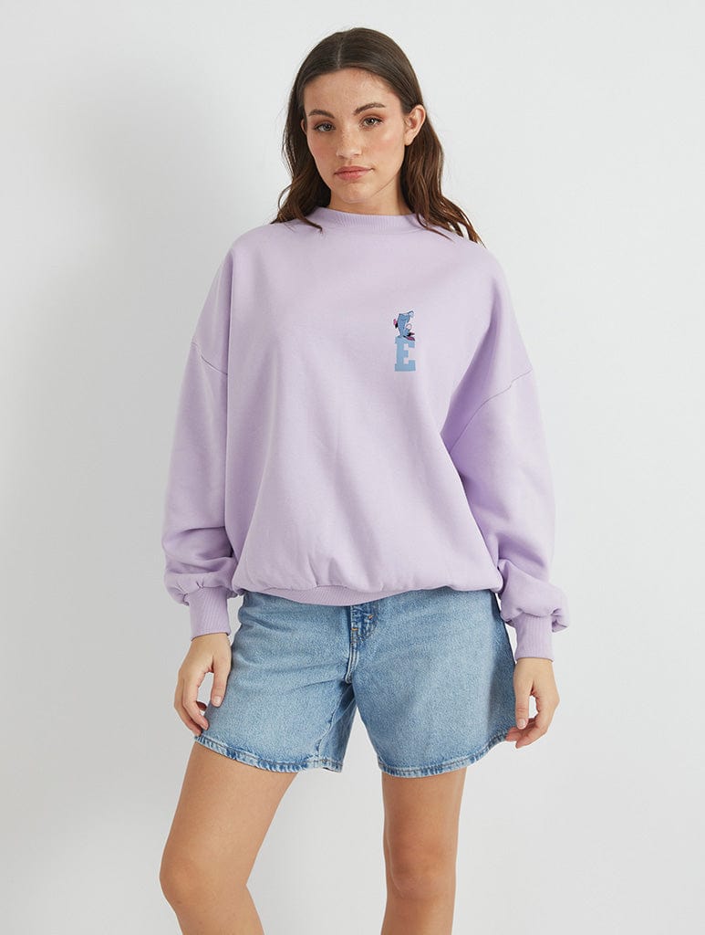 Skinnydip London Disney Eeyore Varsity Sweatshirt In Lilac