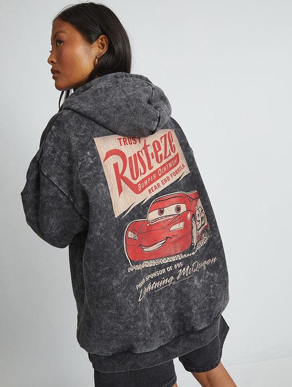 Skinnydip London Disney Lightning McQueen Rust-Eze Hoodie In Acid Wash