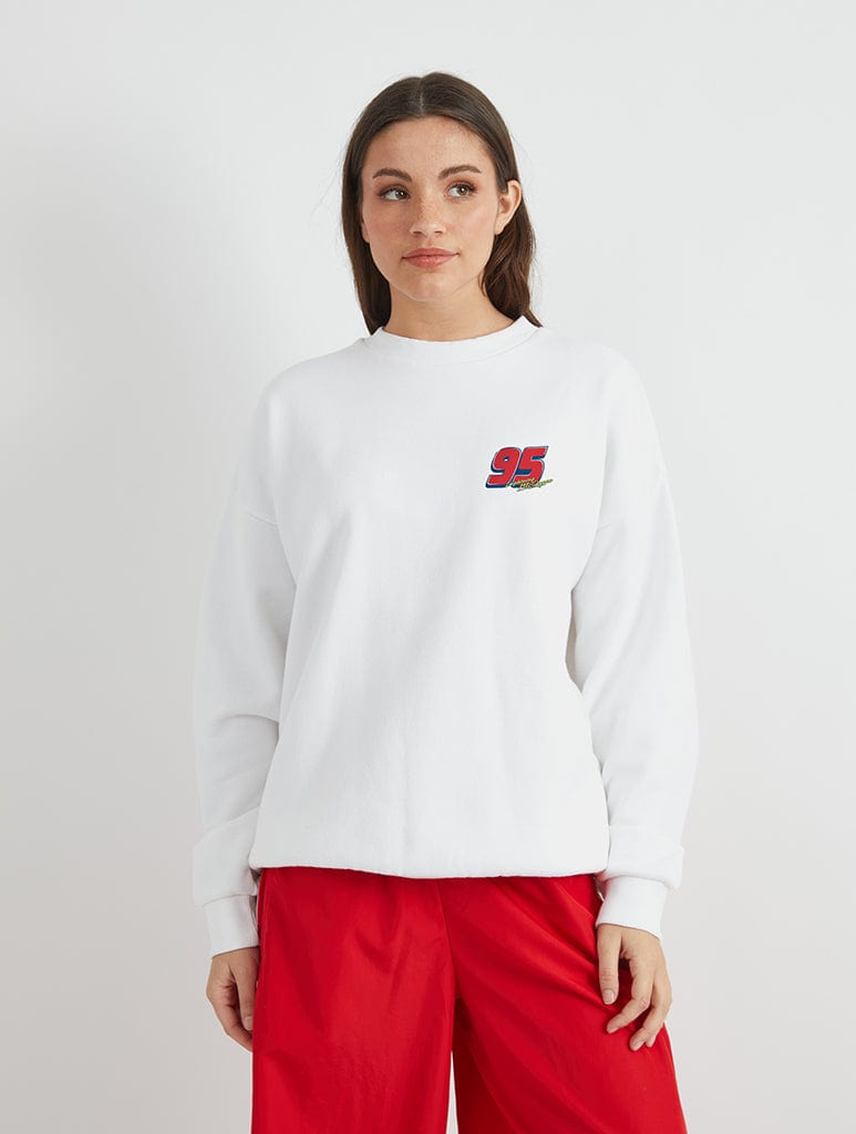 Skinnydip London Disney Lightning McQueen Varsity Sweatshirt In White