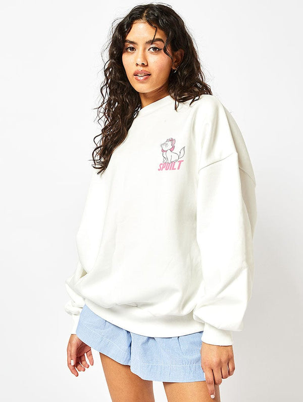 Skinnydip London Disney Marie Spoilt Sweatshirt In Ecru