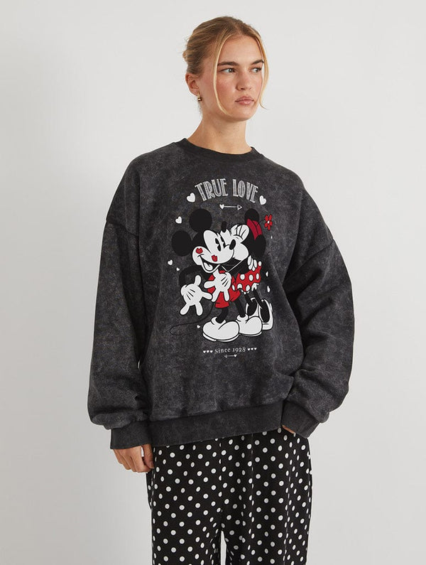 Skinnydip London Disney Mickey and Minnie True Love Sweatshirt In Acid Wash
