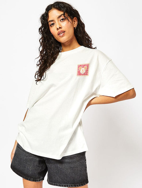 Skinnydip London Disney Mickey Mouse Funky Unisex T-Shirt In Ecru