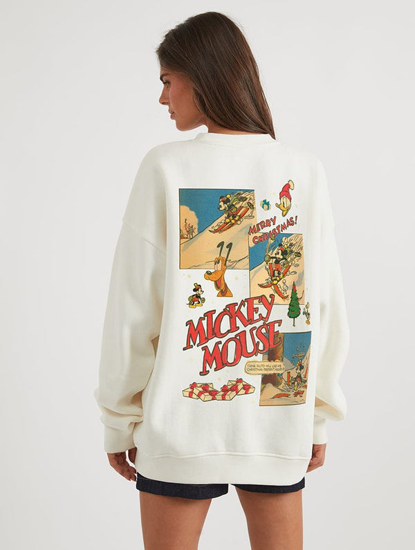Skinnydip London Disney Mickey Vintage Ski Poster Sweatshirt In White