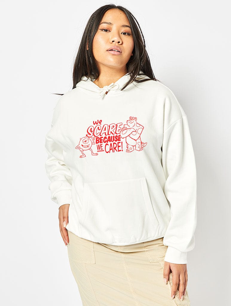 Skinnydip London Disney Monsters Inc We Scare Because We Care Hoodie In White