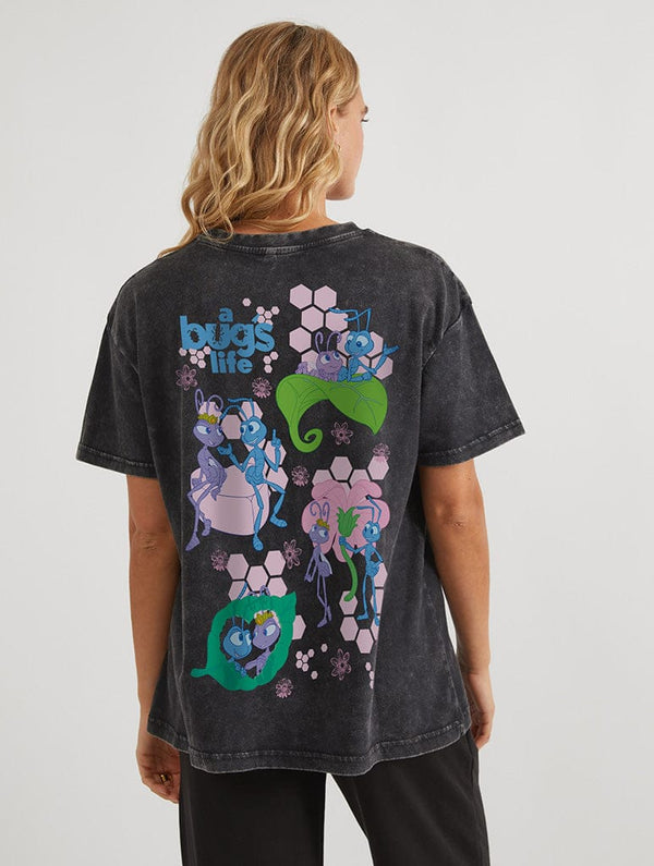 Skinnydip London Disney Pixar A Bug’s Life Princess Atta And Flik Love T-Shirt In Acid Wash