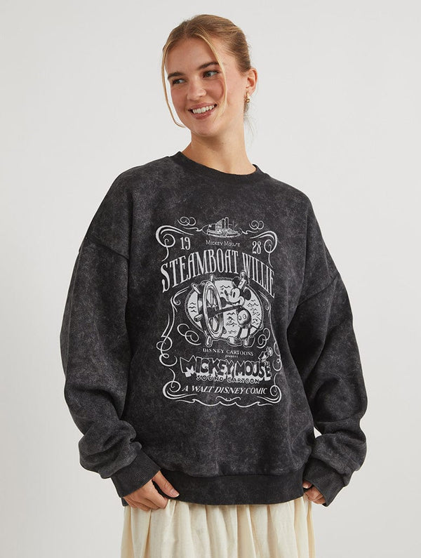 Skinnydip London Disney Steamboat Willie Sweatshirt In Acid Wash