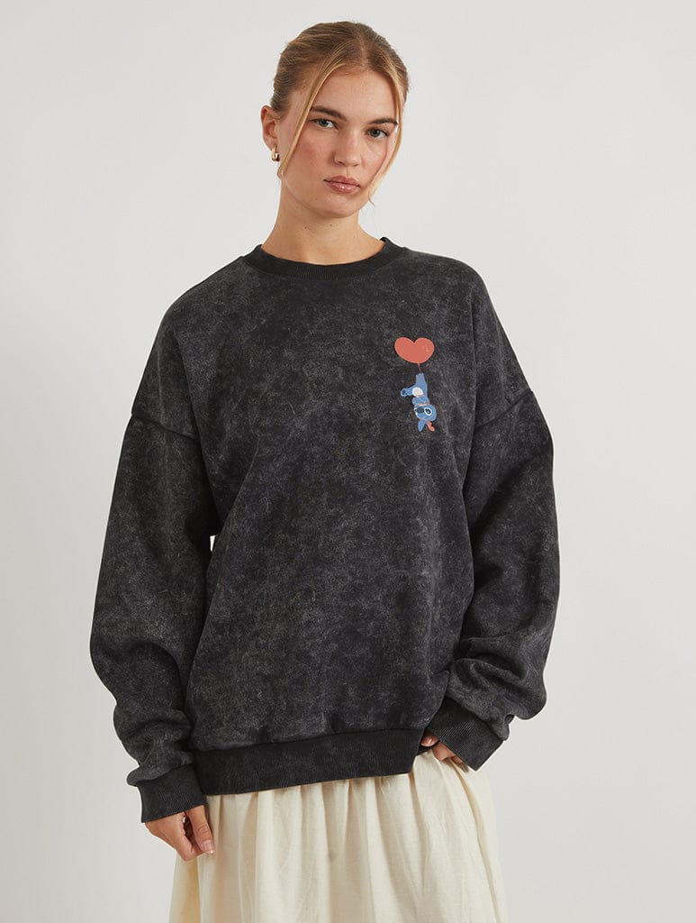 Skinnydip London Disney Stitch Love Sweatshirt In Acid Wash