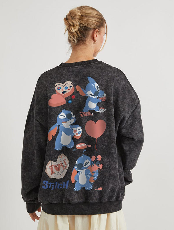 Skinnydip London Disney Stitch Love Sweatshirt In Acid Wash