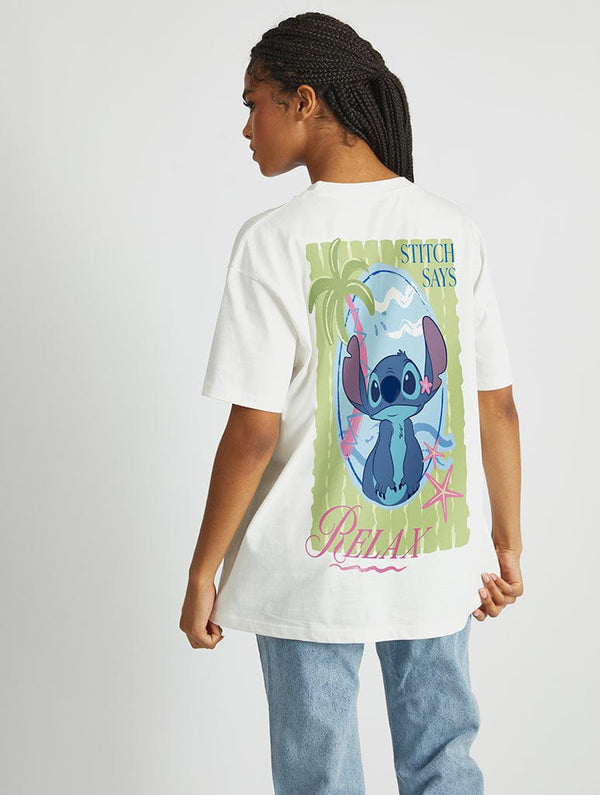 Skinnydip London Disney Stitch Says Relax T-Shirt In White