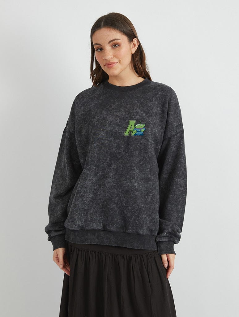 Skinnydip London Disney Toy Story Aliens Varsity Sweatshirt In Acid Wash