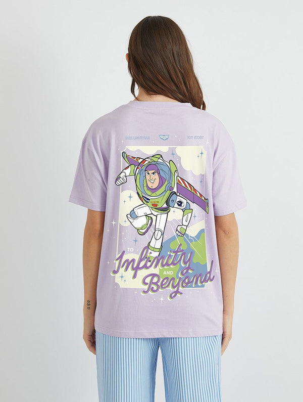 Skinnydip London Disney Toy Story Buzz Lightyear Infinity and Beyond T-Shirt In Lilac