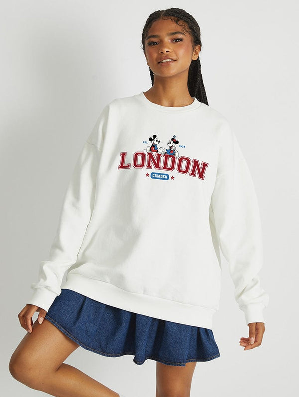 Skinnydip London Disney Varsity Mickey London Sweatshirt In White
