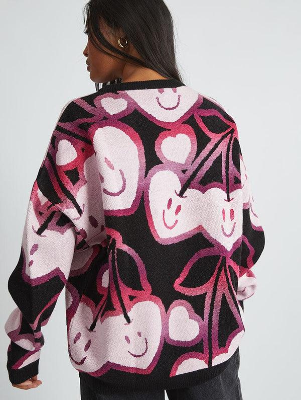 Skinnydip London Happy Cherries Knitted Jumper In Black & Pink – Skinnydip London