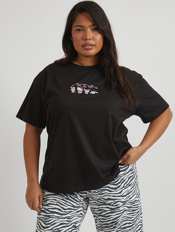 Skinnydip London Hello Kitty X Skinnydip Mixed Character T-Shirt In Black