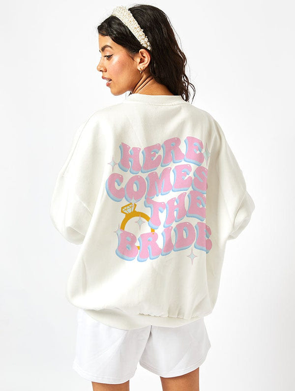 Skinnydip London Here Comes The Bride Sweatshirt In Ecru
