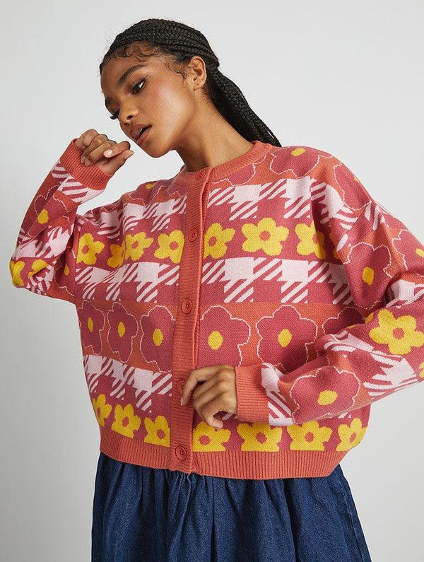Skinnydip London Houndstooth Flower Knitted Cardigan – Skinnydip London