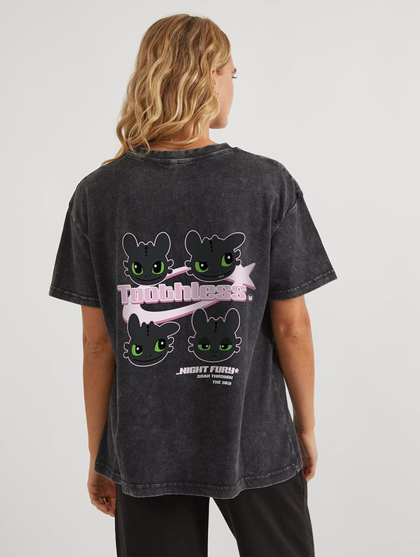 Skinnydip London How To Train Your Dragon x Skinnydip Toothless T-Shirt In Acid Wash