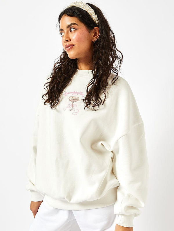 Skinnydip London I'm Working Late Sweatshirt In Ecru