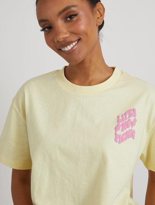 Skinnydip London Life's No Picnic T-Shirt In Buttermilk