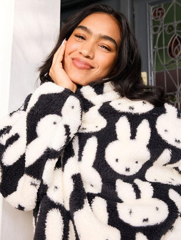 Skinnydip London Miffy X Skinnydip Repeat Print Longline Fleece In Black And White