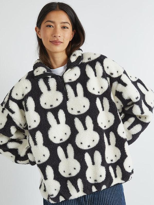 Skinnydip London Miffy X Skinnydip Repeat Print Longline Fleece In Black And White