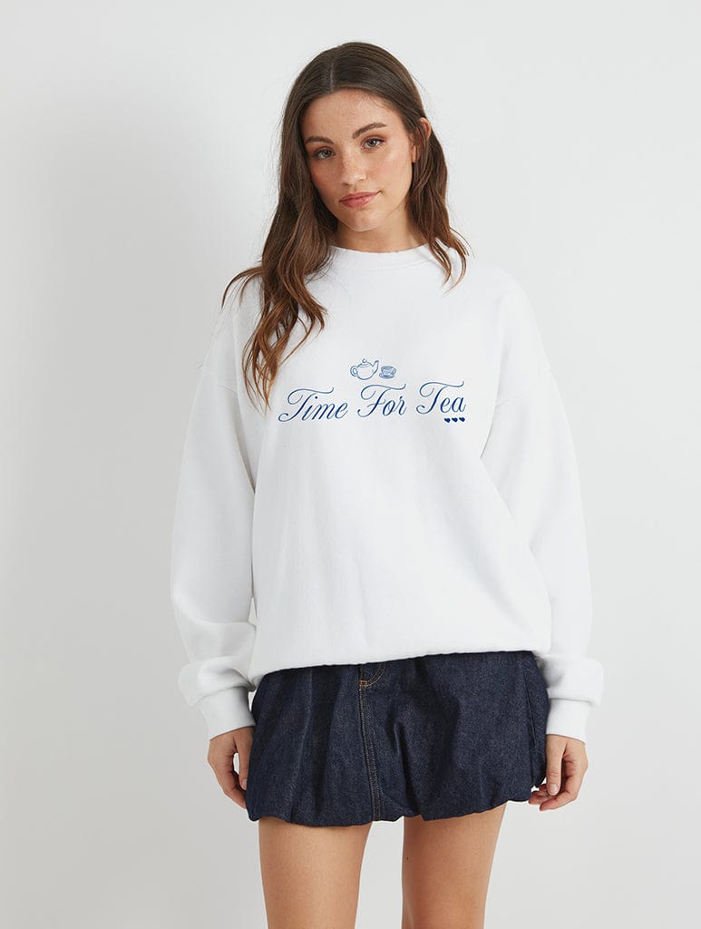 Skinnydip London Paddington Afternoon Tea Sweatshirt In Ecru