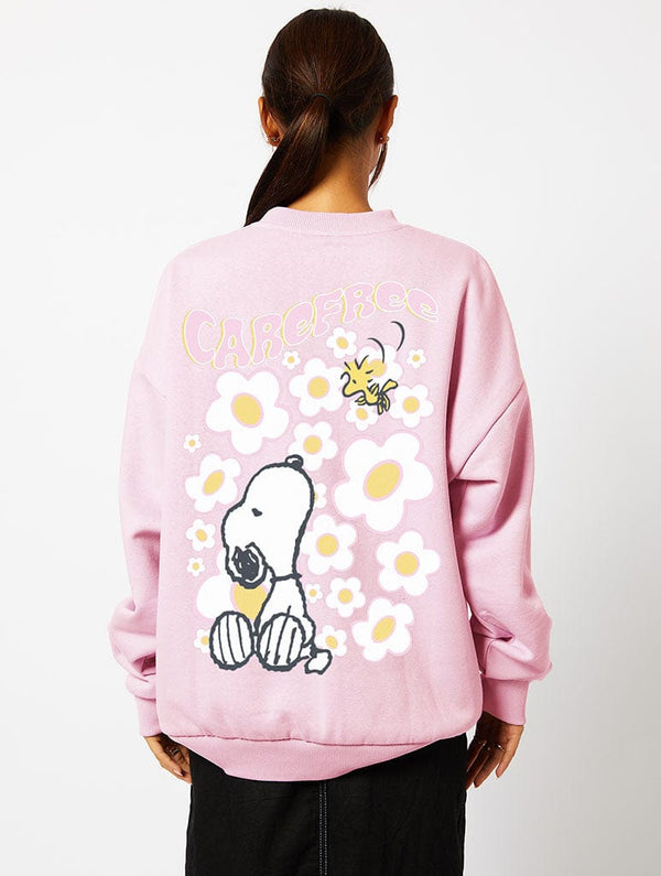 Skinnydip London Peanuts X Skinnydip Snoopy Carefree Sweatshirt In Pink