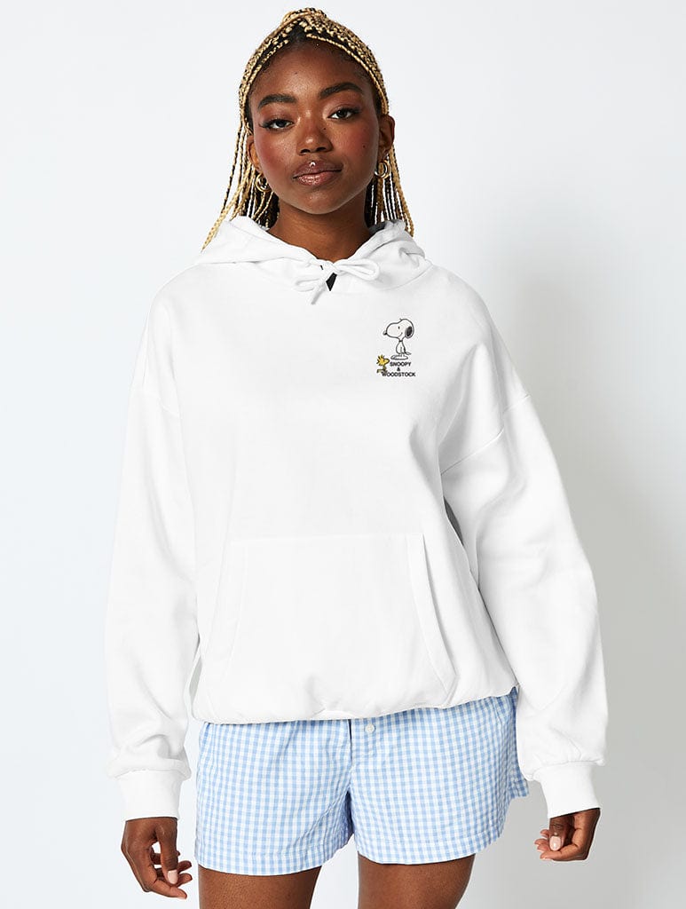 Skinnydip London Peanuts X Skinnydip Snoopy Mixed Character Hoodie In Ecru