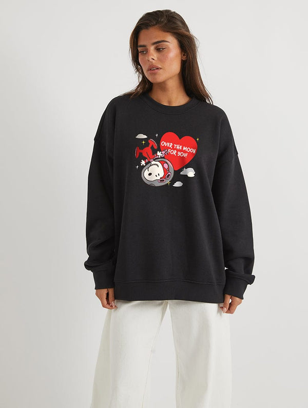 Skinnydip London Peanuts x Skinnydip Snoopy Over The Moon Sweatshirt In Black