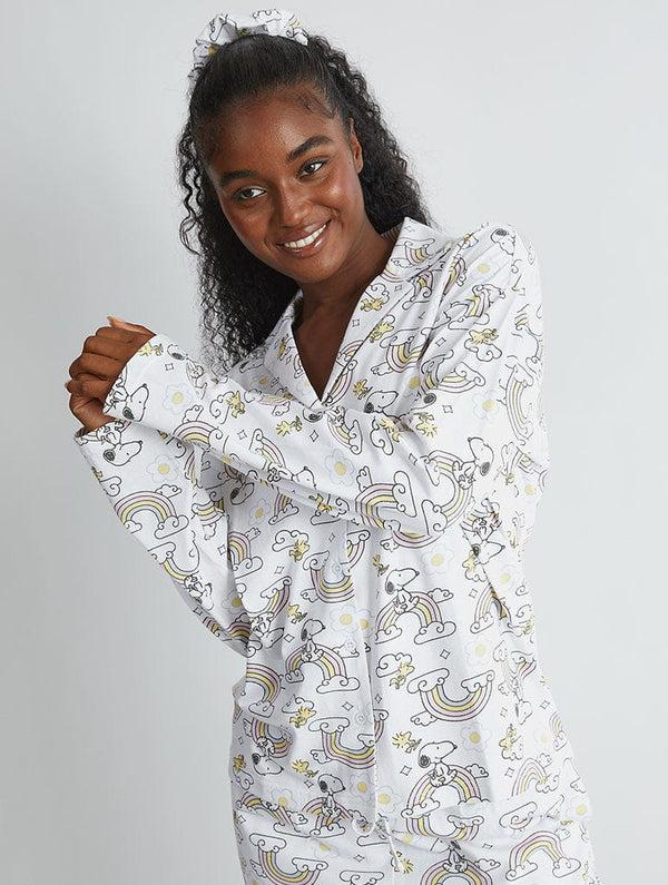 Skinnydip London Peanuts X Skinnydip Snoopy Rainbow Print Pyjama Set In Ecru – Skinnydip London