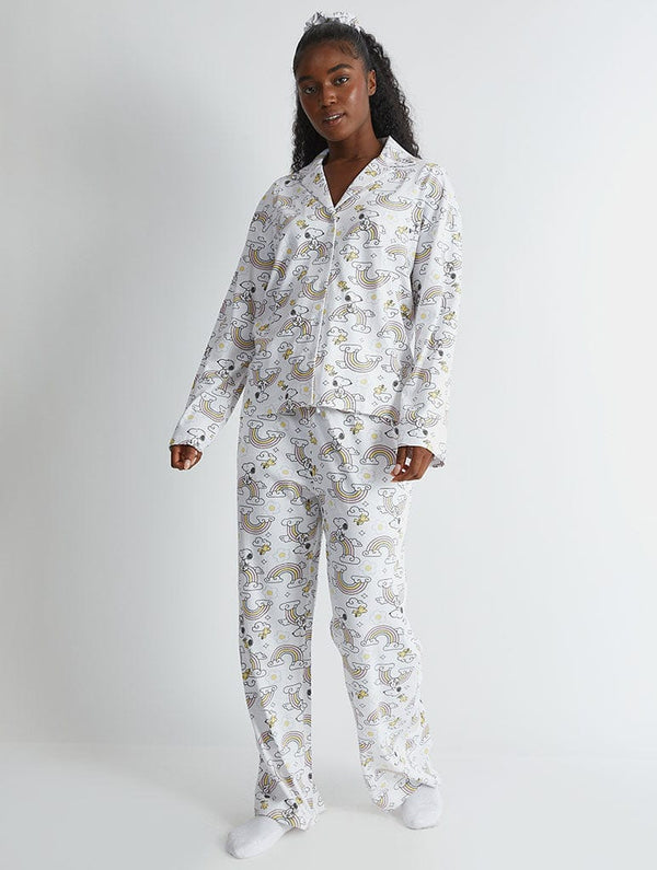 Skinnydip London Peanuts X Skinnydip Snoopy Rainbow Print Pyjama Set In Ecru – Skinnydip London